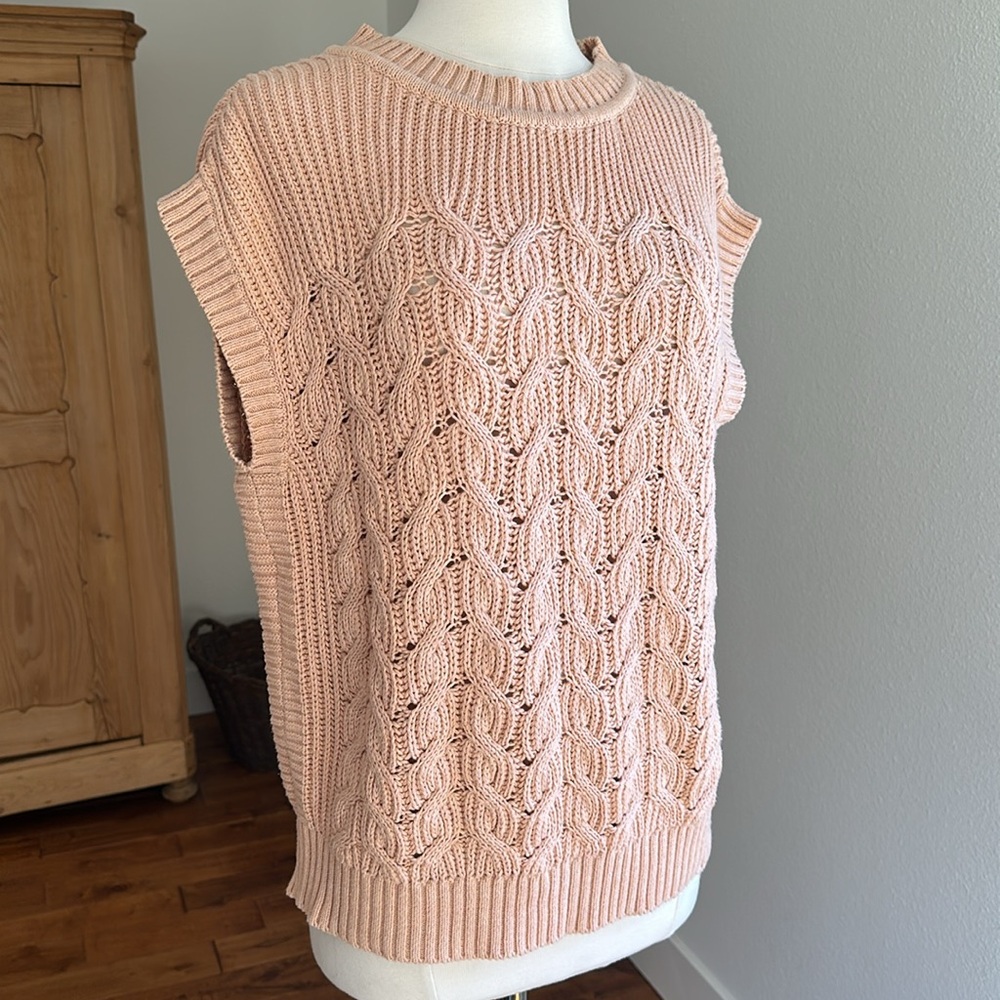 Pact Pink Cable Knit Sleeveless Sweater Vest